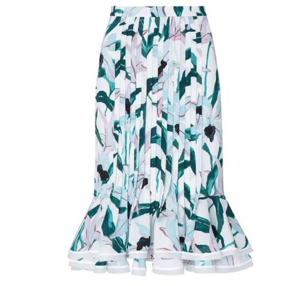 Tory Burch Pleats Ruffle Louisa Silk Floral Printed Knee Length Size 2 - Picture 4 of 14